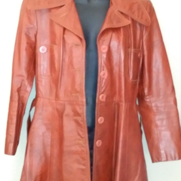 Ladies Brown Leather Long Coat - Picture 7 of 14